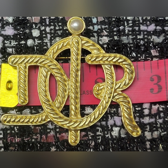 18k Gold Plated Dior Brooch With Pearl 2.5" - Picture 1 of 11